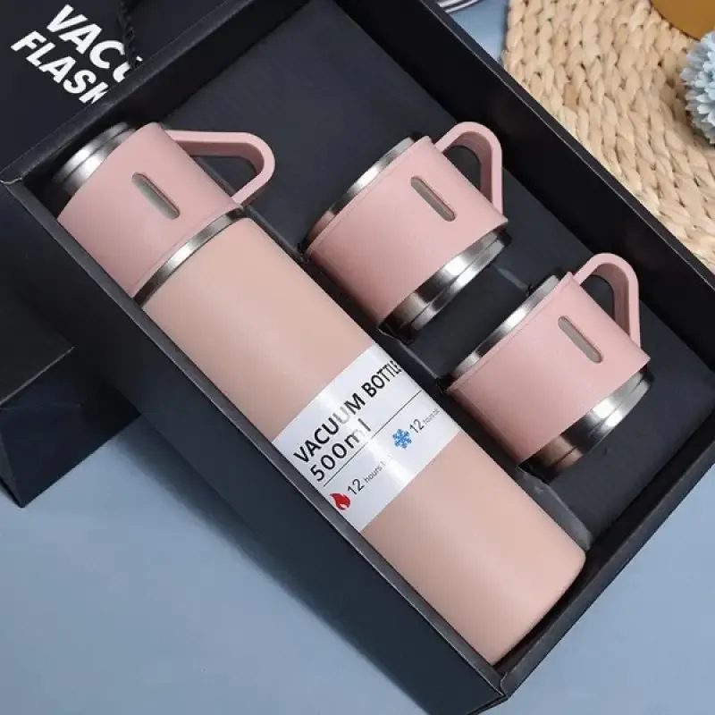 Vacuum Flask Set with 3 Cups - 500ml 1 1Pcs Vacuum Flask Set with 3 Cups - 500ml